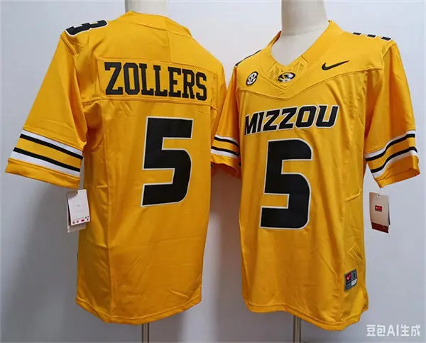 Missouri Tigers #5 Matt Zollers Gold Football Game Jersey