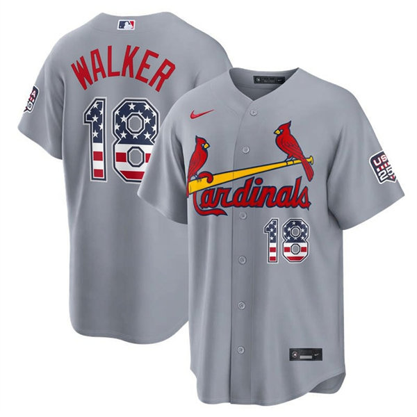 Mens St. Louis Cardinals #18 Jordan Walker Nike Gray USA 250 Fourth of July Road Stadium Jersey