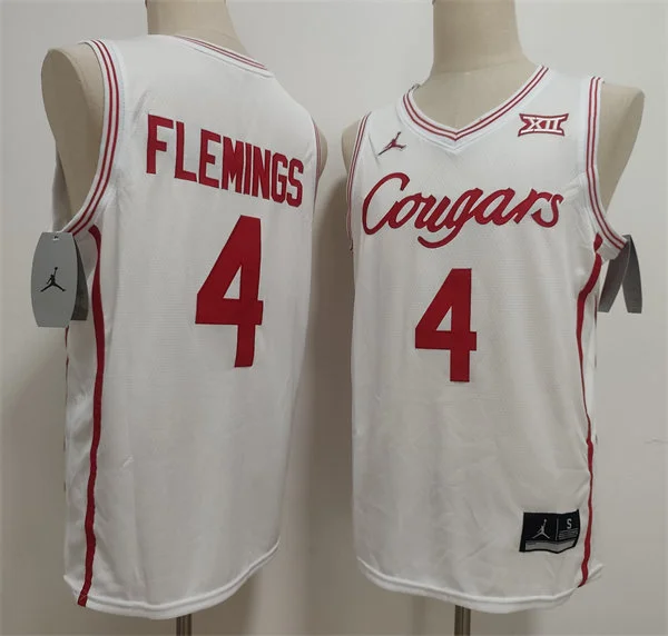 Men's Houston Cougars #4 Kingston Flemings 2025 White Cougars Basketball Game Jersey