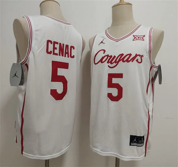 Men's Houston Cougars #5 Chris Cenac Jr. 2025 White Cougars Basketball Game Jersey
