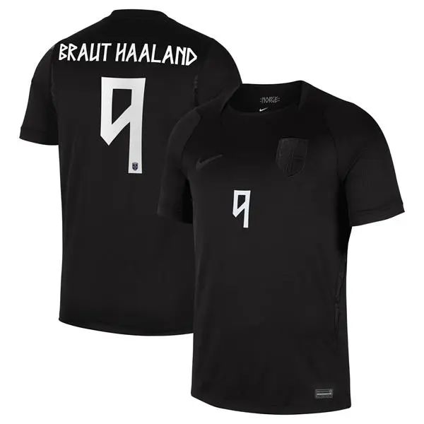 Men's Norway National Team #9 Erling Haaland Black Away 2026 FIFA World Cup Soccer Jersey