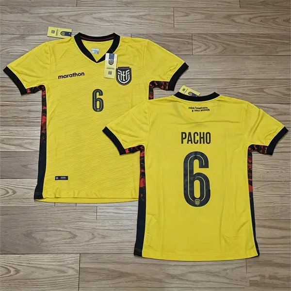 Mens Ecuador National Team #6 Willian Pacho Home Yellow 2026 FIFA World Cup Soccer Jersey