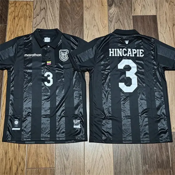 Mens Ecuador National Team #3 Piero Hincapie Black 100th Centenario Commemorative Edition Jersey