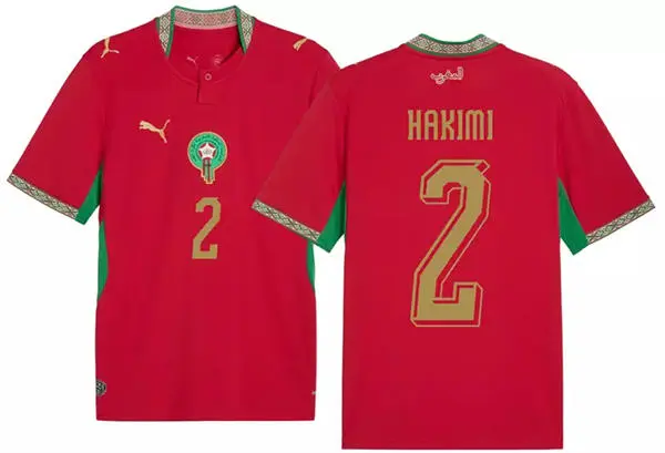 Mens Morocco National Team #2 Achraf Hakimi Home Red 2026 FIFA World Cup Soccer Jersey