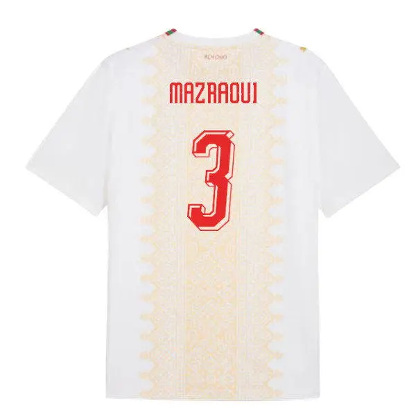 Mens Morocco National Team #3 Noussair Mazraoui White Away 2026 FIFA World Cup Soccer Jersey