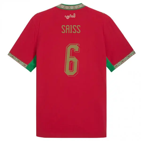 Mens Morocco National Team #6 Romain Saiss Home Red 2026 FIFA World Cup Soccer Jersey