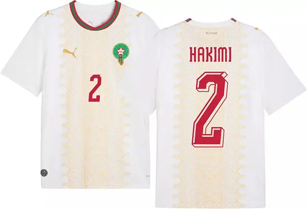 Mens Morocco National Team #2 Achraf Hakimi White Away 2026 FIFA World Cup Soccer Jersey