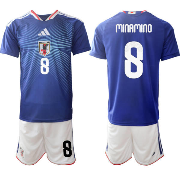 Mens Japan National Team #8 Takumi Minamino Home Blue 2026 FIFA World Cup Soccer Jersey Kit