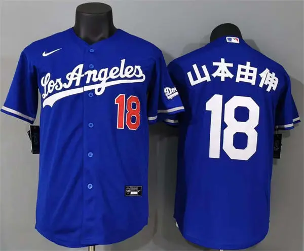 Mens Los Angeles Dodgers #18 Yoshinobu Yamamoto Kanji Name Nike 2026 Royal Alternate 2nd Stadium Jersey
