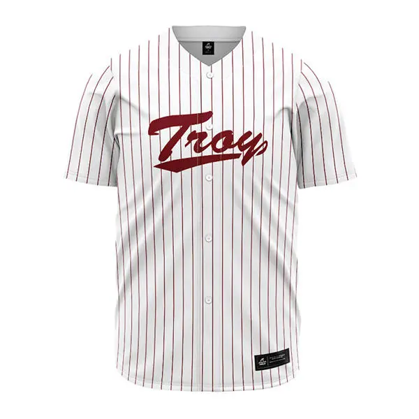 Troy Trojans Custom 2026 Nike White Pinstripe Baseball Game Jersey
