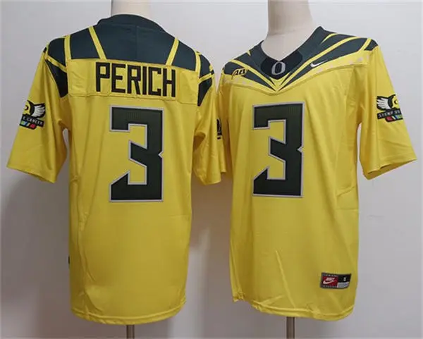 Oregon Ducks #3 Koi Perich Yellow Alternate Football Game Jersey