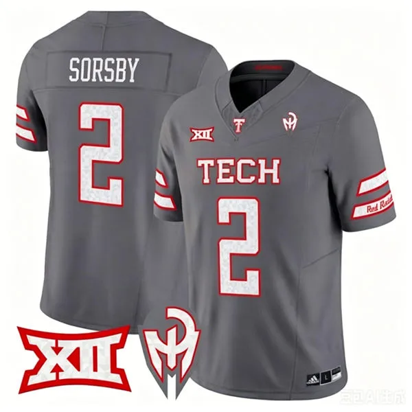 Texas Tech Red Raiders #2 Brendan Sorsby Gray GalvanICED Alternate Football Jersey