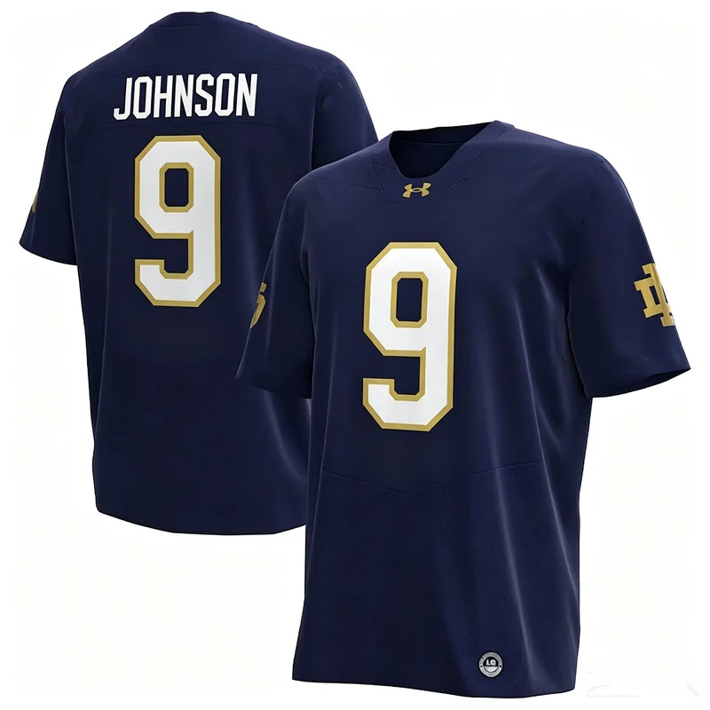 Notre Dame Fighting Irish #9 Brauntae Johnson Navy with Name Football Jersey