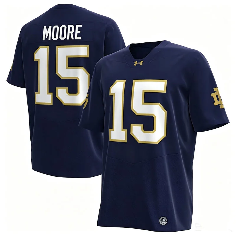 Notre Dame Fighting Irish #15 Leonard Moore Navy with Name Football Jersey