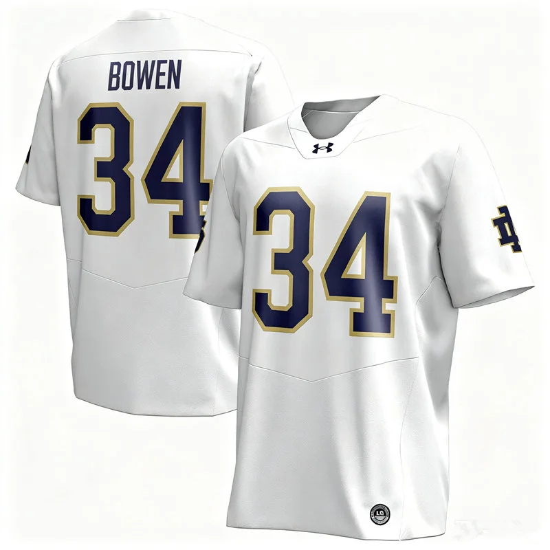 Notre Dame Fighting Irish #34 Drayk Bowen White with Name Football Jersey