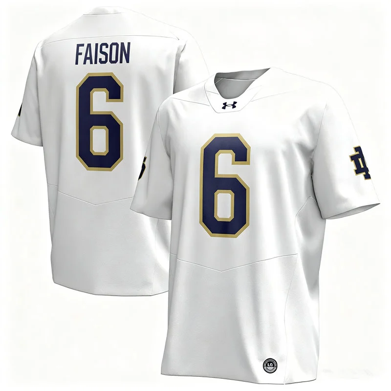 Notre Dame Fighting Irish #6 Jordan Faison White with Name Football Jersey