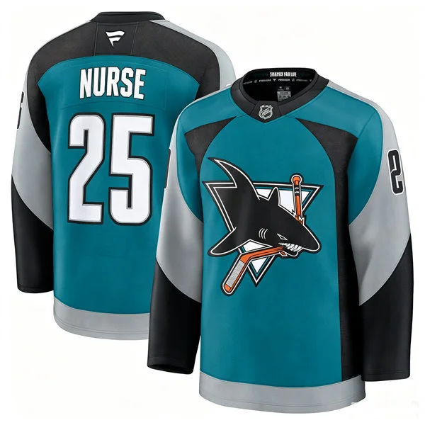 Mens San Jose Sharks #25 Darnell Nurse Fanatics Teal Alternate Heritage 2.0 Premium Jersey
