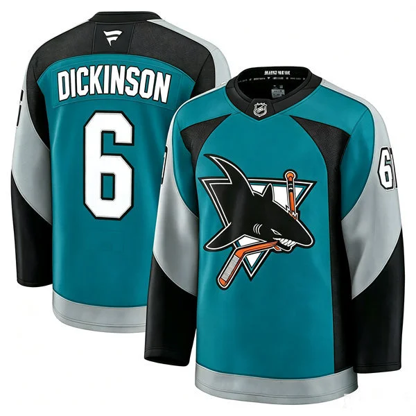 Mens San Jose Sharks #6 Sam Dickinson Fanatics Teal Alternate Heritage 2.0 Premium Jersey