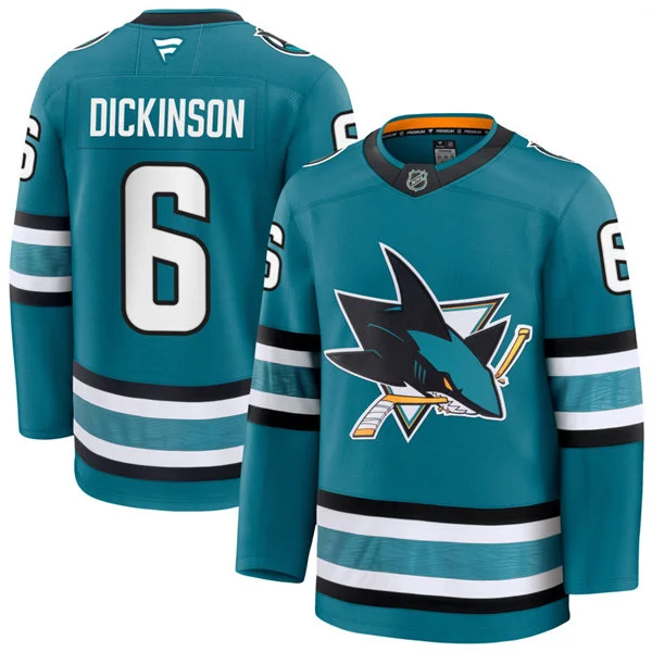 Mens San Jose Sharks #6 Sam Dickinson Fanatics Home Teal Premium Jersey