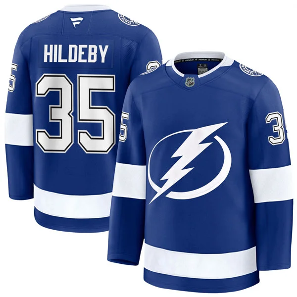 Mens Tampa Bay Lightning #35 Dennis Hildeby Fanatics Home Blue Premium Jersey