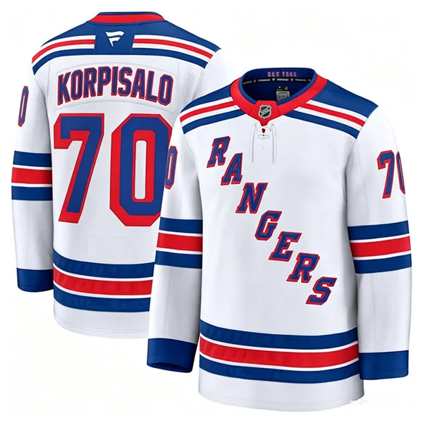 Mens New York Rangers #70 Joonas Korpisalo Fanatics White Away Premium Jersey