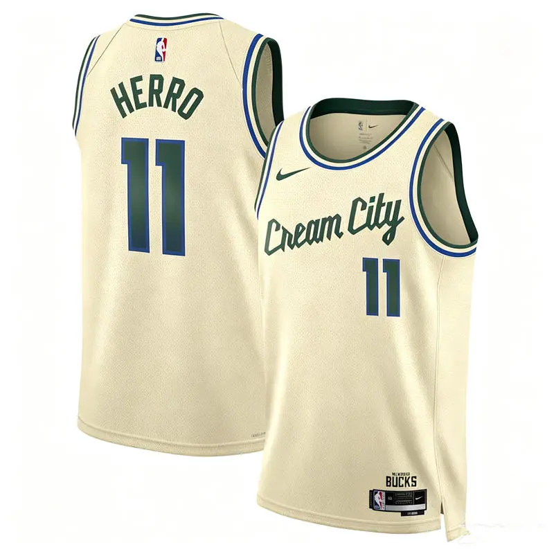 Mens Milwaukee Bucks #11 Tyler Herro Cream 2025-26 City Edition Swingman Jersey 