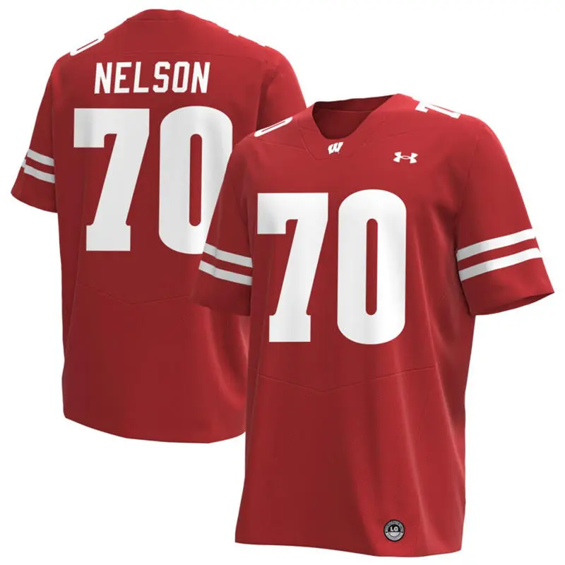 Wisconsin Badgers #70 Barrett Nelson Cardinal College Football Game Jersey