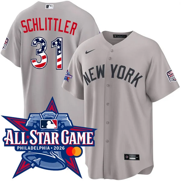 Men's New York Yankees #31 Cam Schlittler Nike Gray 2026 All-Star Edition Stars & Stripes Stadium Jersey