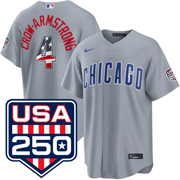 Men's Chicago Cubs #4 Pete Crow-Armstrong Nike Gray USA 250 Fourth of July Home Stadium Jersey