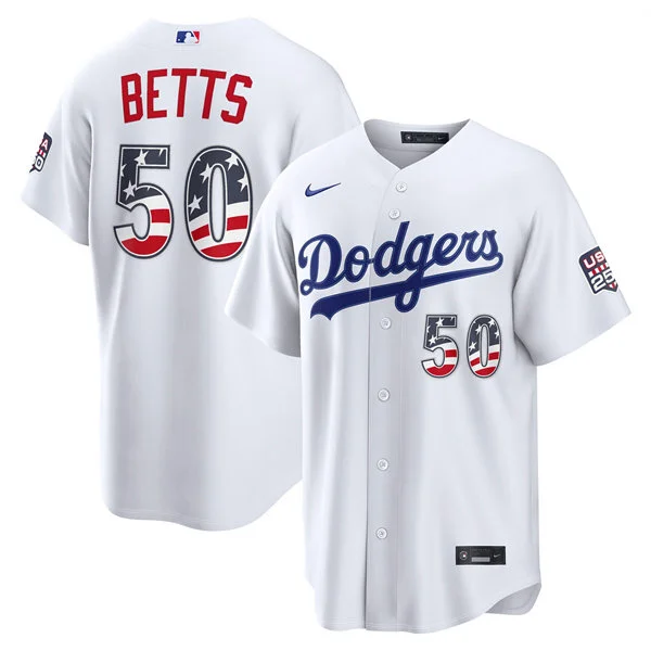 Mens Los Angeles Dodgers #50 Mookie Betts Nike White USA 250 Fourth of July Home Stadium Jersey