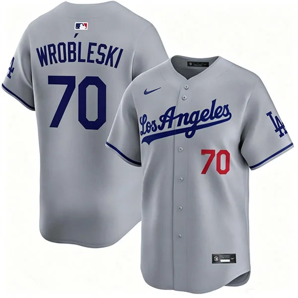 Mens Los Angeles Dodgers #70 Justin Wrobleski Nike Gray Los Angeles Limited Player Jersey