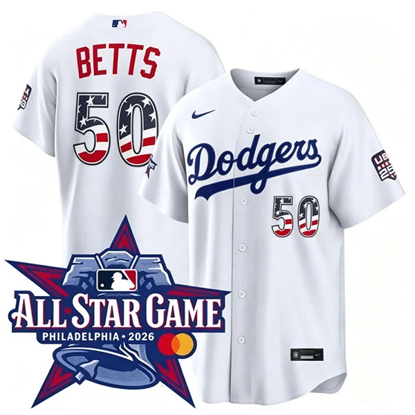 Mens Los Angeles Dodgers #50 Mookie Betts Nike White 2026 All-Star Edition Stars & Stripes Stadium Jersey