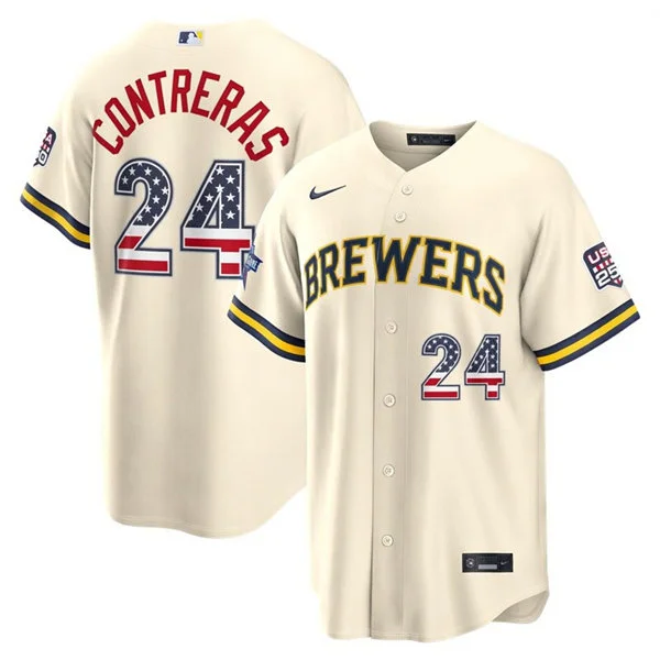 Mens Milwaukee Brewers #24 William Contreras Nike Cream 2026 All-Star Edition Stars & Stripes Stadium Jersey