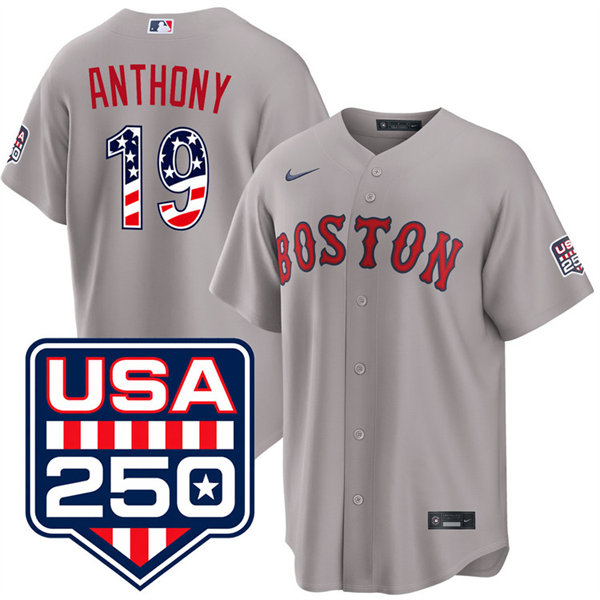 Men's Boston Red Sox #19 Roman Anthony Nike Gray USA 250 Fourth of July Home Stadium Jersey