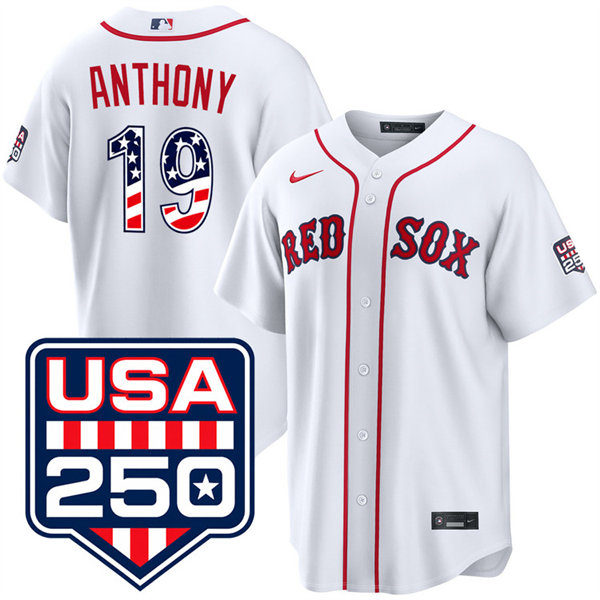 Men's Boston Red Sox #19 Roman Anthony Nike White USA 250 Fourth of July Home Stadium Jersey