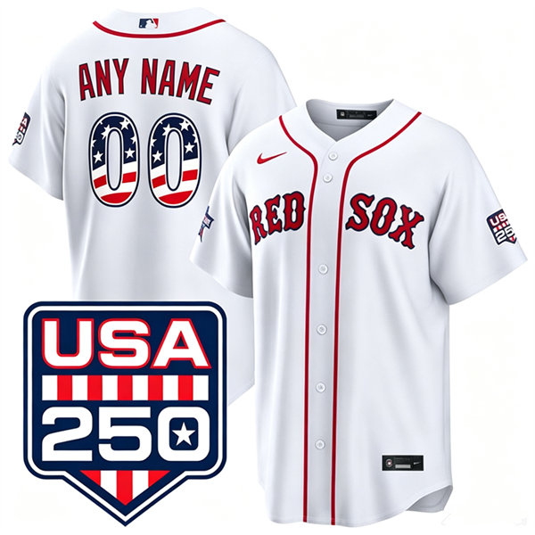 Boston Red Sox Custom Nike White USA 250 Fourth of July Home Stadium Jersey