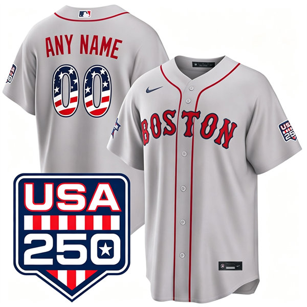 Boston Red Sox Custom Nike Gray USA 250 Fourth of July Home Stadium Jersey