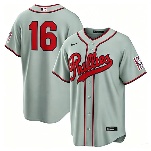 Mens Philadelphia Phillies #16 Brandon Marsh Gray Nike 2026 Field of Dreams Stadium Jersey