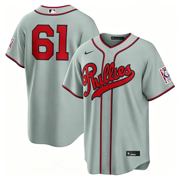 Mens Philadelphia Phillies #61 Cristopher Sanchez Gray Nike 2026 Field of Dreams Stadium Jersey