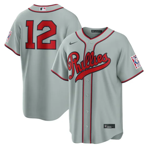 Mens Philadelphia Phillies #12 Kyle Schwarber Gray Nike 2026 Field of Dreams Stadium Jersey