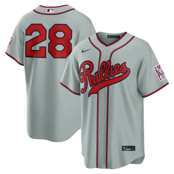 Mens Philadelphia Phillies #28 Alec Bohm Gray Nike 2026 Field of Dreams Stadium Jersey