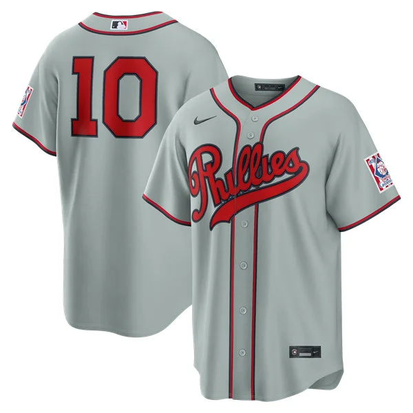 Mens Philadelphia Phillies #10  J. T. Realmuto Gray Nike 2026 Field of Dreams Stadium Jersey
