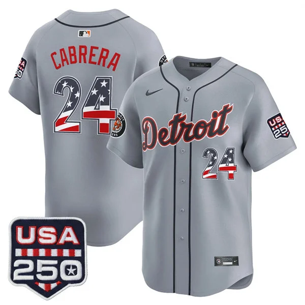 Men's Detroit Tigers Retired Player #24 Miguel Cabrera Nike Gray USA 250 Fourth of July Road Stadium Jersey