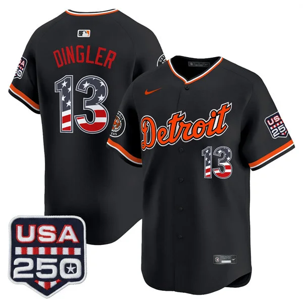 Men's Detroit Tigers #13 Dillon Dingler Navy USA 250 Fourth of July Road Stadium Jersey