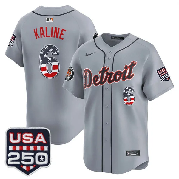 Men's Detroit Tigers Retired Player #6 Al Kaline Nike Gray USA 250 Fourth of July Road Stadium Jersey