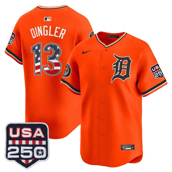 Men's Detroit Tigers #13 Dillon Dingler Orange USA 250 Fourth of July Road Stadium Jersey