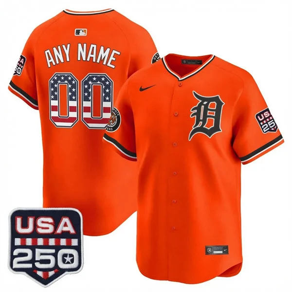 Detroit Tigers Custom Orange USA 250 Fourth of July Road Stadium Jersey