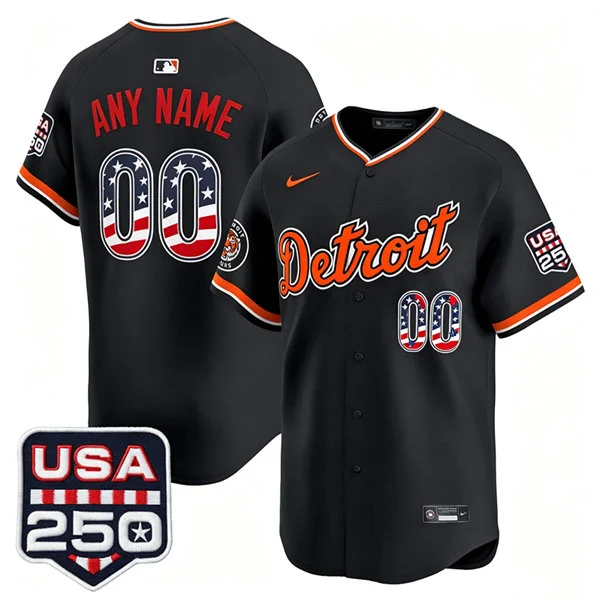 Detroit Tigers Custom Navy USA 250 Fourth of July Road Stadium Jersey