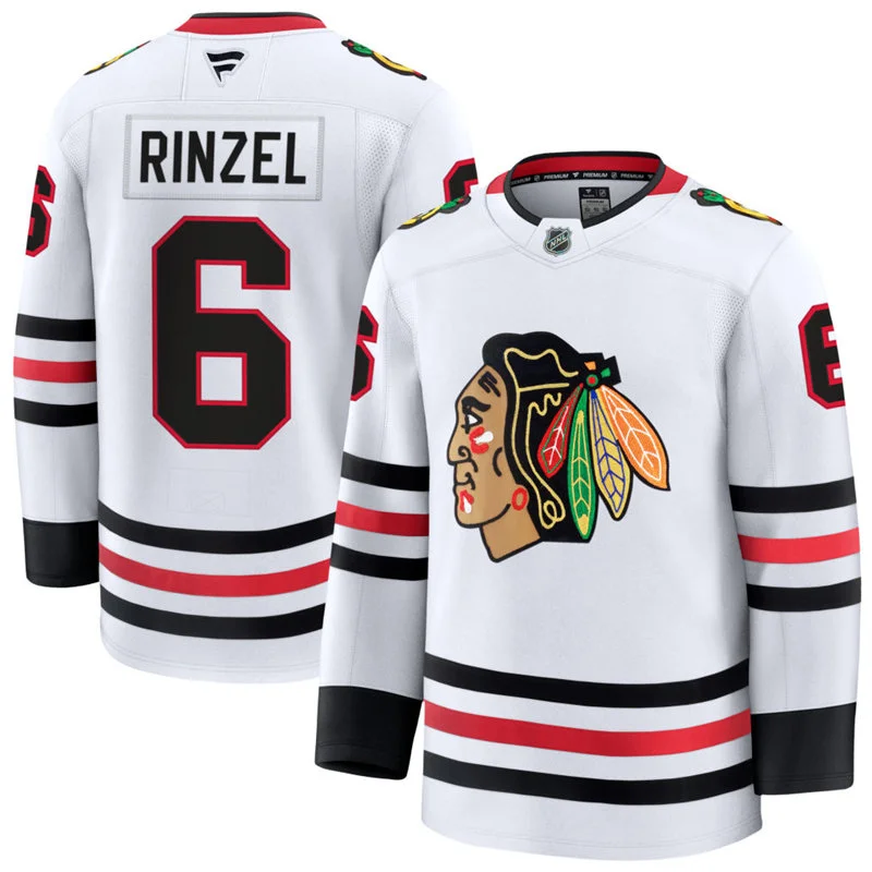 Mens Chicago Blackhawks #6 Sam Rinzel Fanatics Away White Jersey