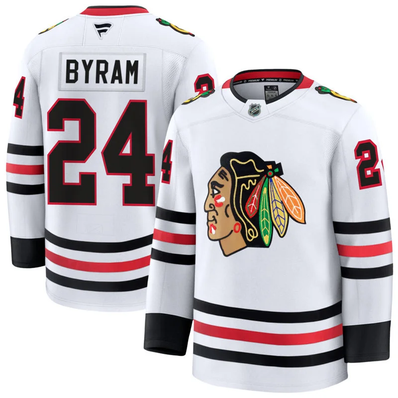 Mens Chicago Blackhawks #24 Bowen Byram Fanatics Away White Jersey